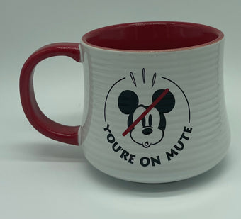 Disney Parks Mickey You're on Mute Ceramic Coffee Mug Red Handle New