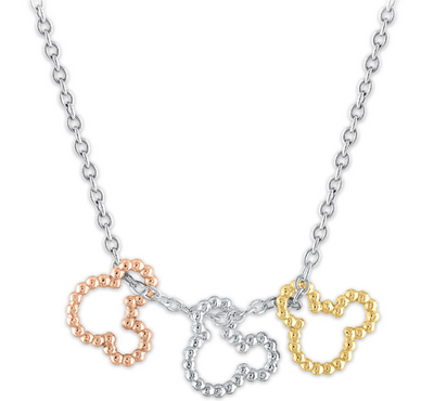 Disney Parks Mickey Three Color Icon Sterling Silver Necklace New with Box
