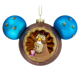 Disney Parks Mickey Icon Glass Ornament with Winnie the Pooh Owl New with Tag