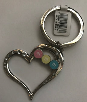 M&M's World Lentils Pastel Bling Tilted Heart Metal Keychain New with Tag