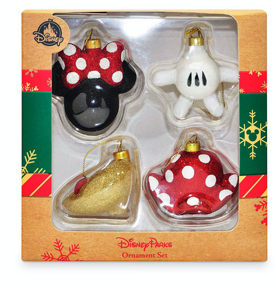 Disney Parks Minnie Mouse Body Parts Glitter Christmas Ornament Set New with Box