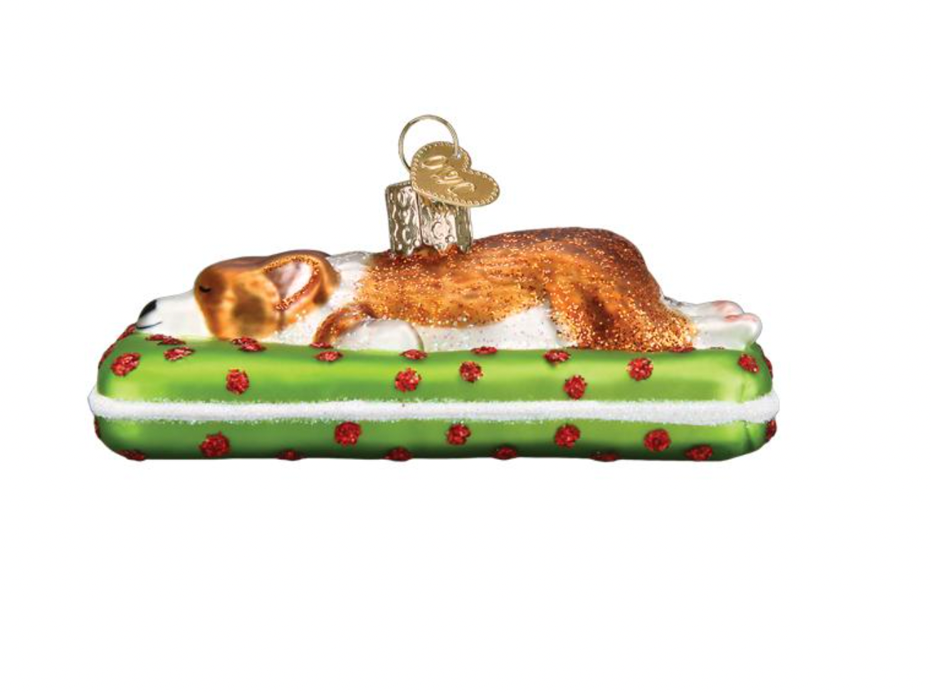 Old World Christmas Sleepy Corgi Dog Blown Glass Christmas Ornament New with Box