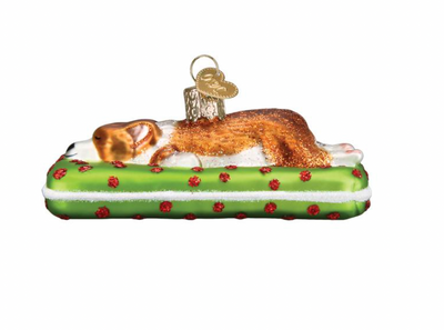 Old World Christmas Sleepy Corgi Dog Blown Glass Christmas Ornament New with Box