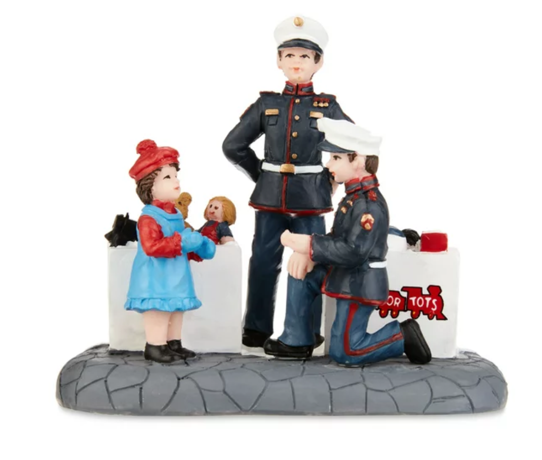Holiday Time Toys for Tots Marines and Girl Figurine Christmas Village New