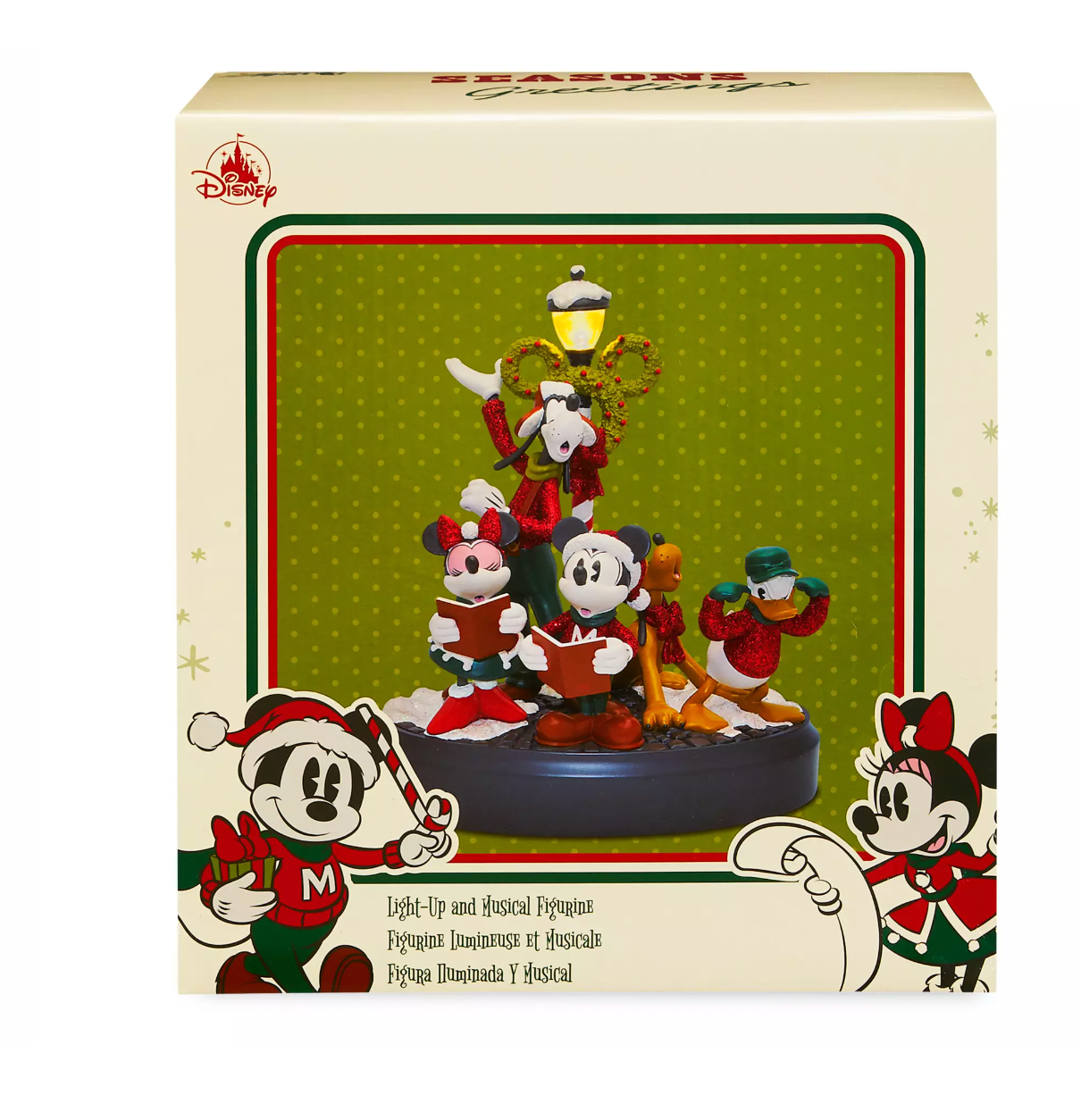 Disney Mickey Minnie Donald Goofy Pluto Holiday Light-Up Musical Figurine New