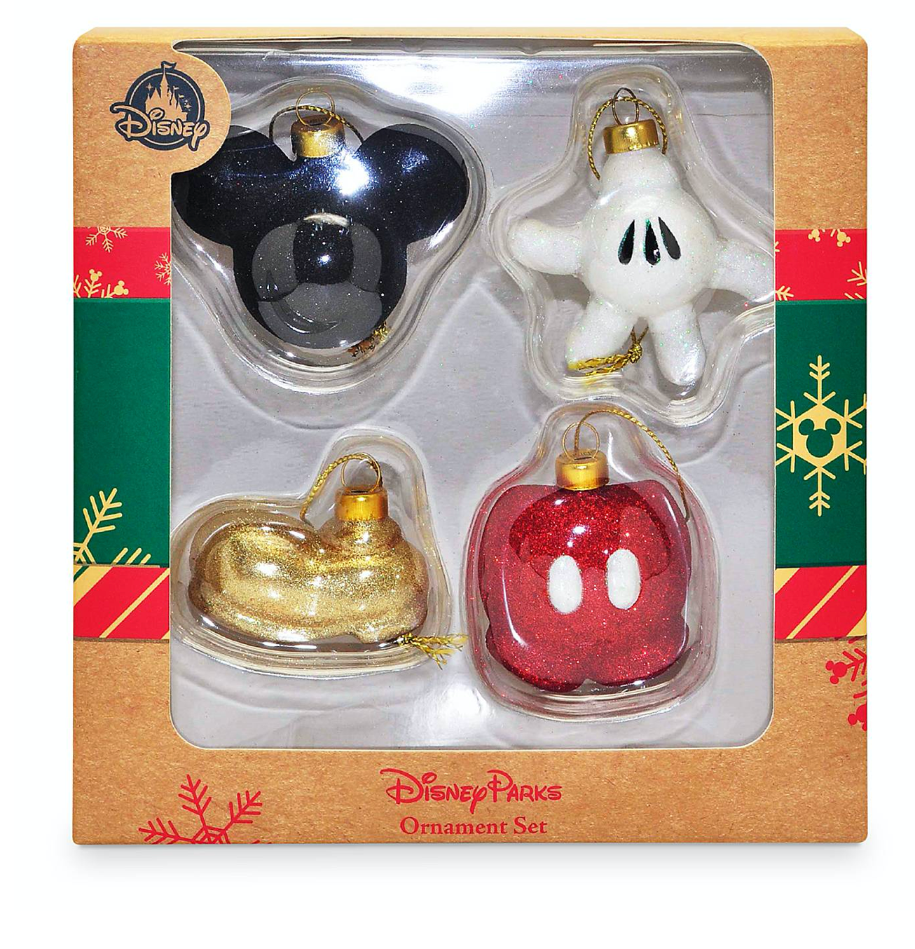 Disney Parks Mickey Mouse Body Parts Glitter Christmas Ornament Set New with Box