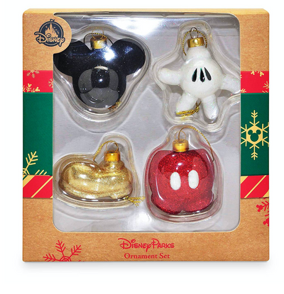 Disney Parks Mickey Mouse Body Parts Glitter Christmas Ornament Set New with Box