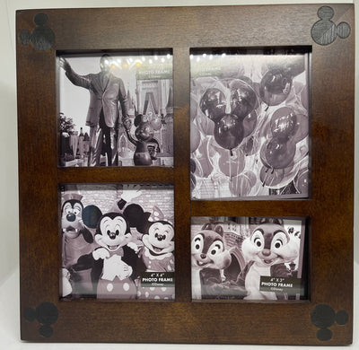 Disney Parks Mickey Icon Wood Photo Frame Multi Windows New