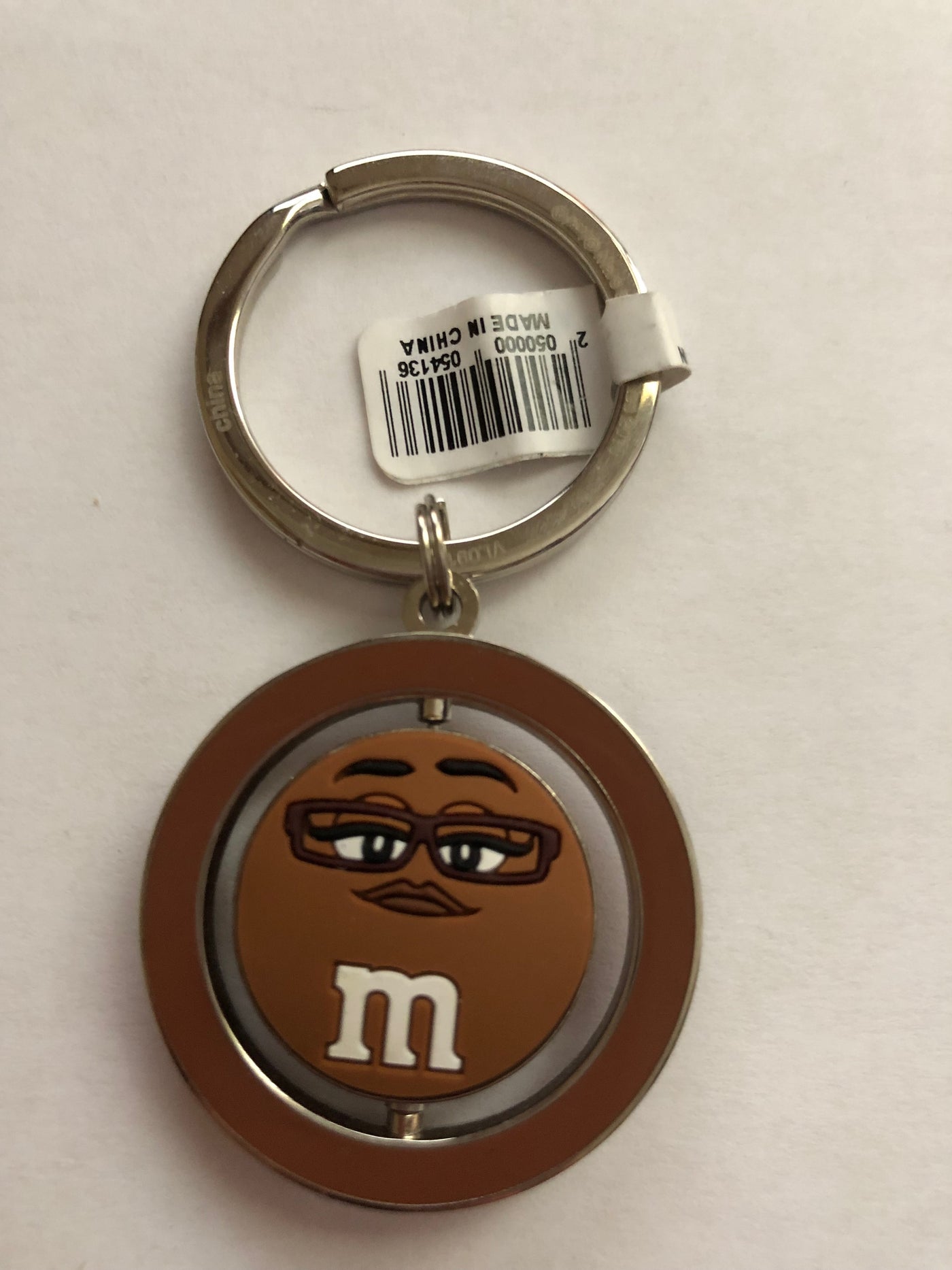 M&M's World Brown Character Big Face PVC Spinning Keychain New with Tag
