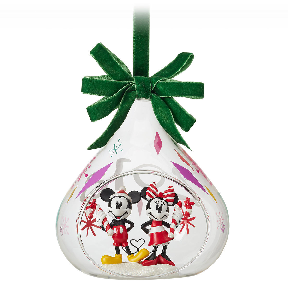 Disney Store Mickey Minnie Mouse Holiday Glass Drop Ornament 2018 Christmas New