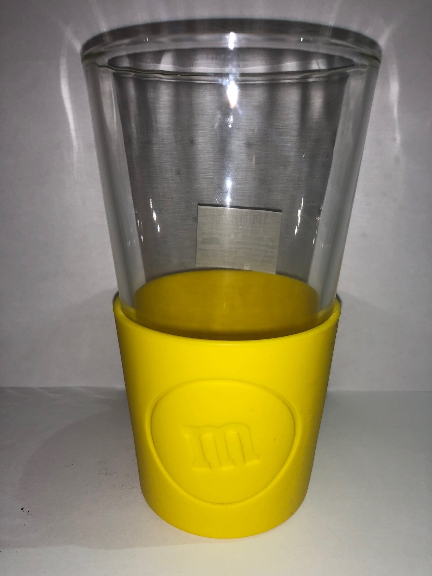 M&M's World Yellow Silicone Sleeve Pint Glass New