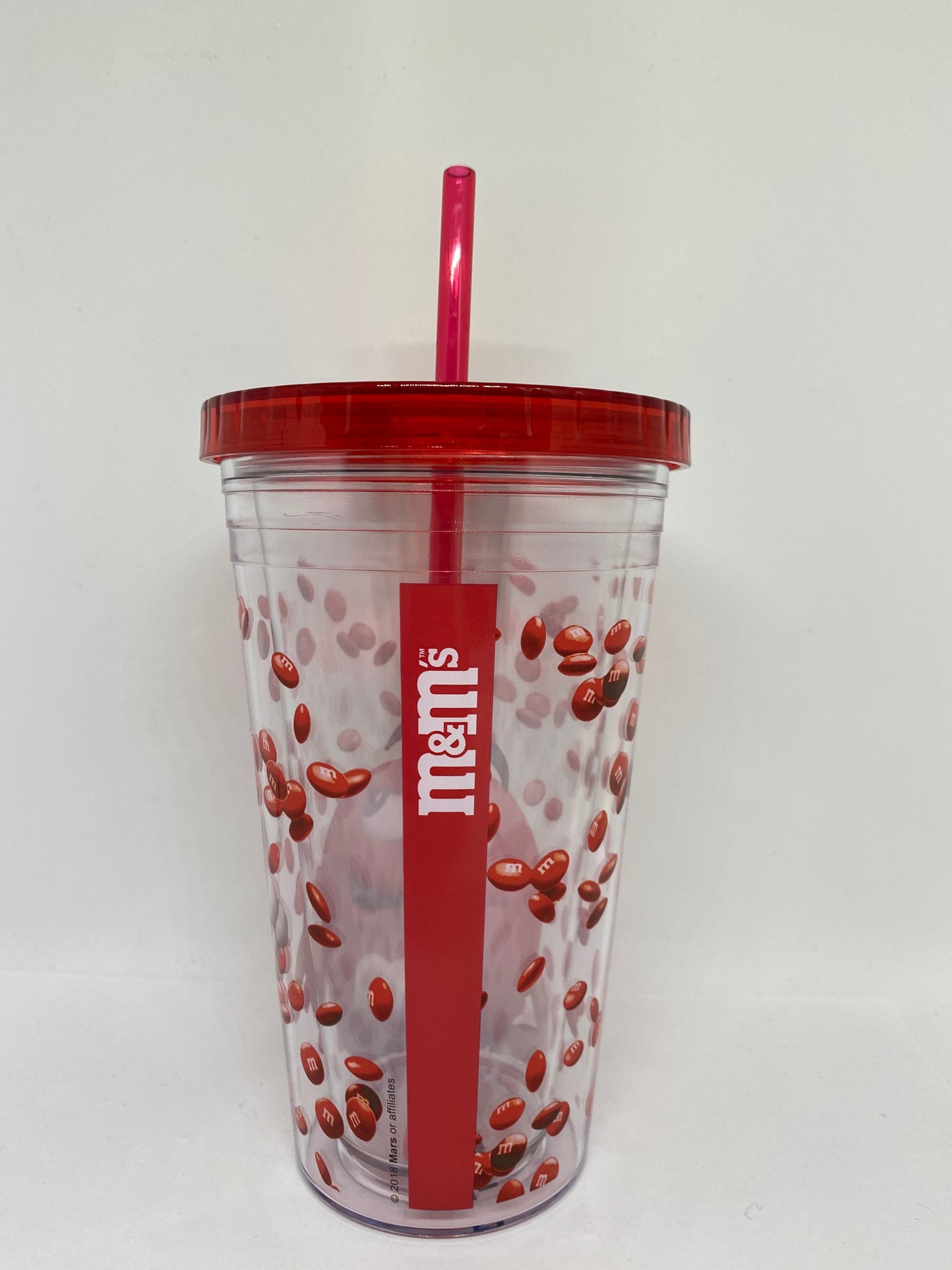 M&M's World Red Big Face Lentils Tumbler with Straw New