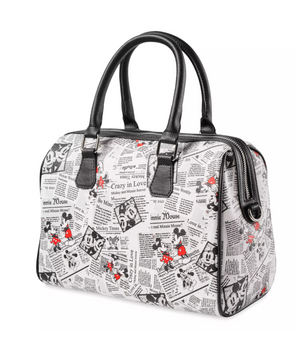 Disney Parks Mickey and Minnie Newsprint Satchel Bag New with Tag