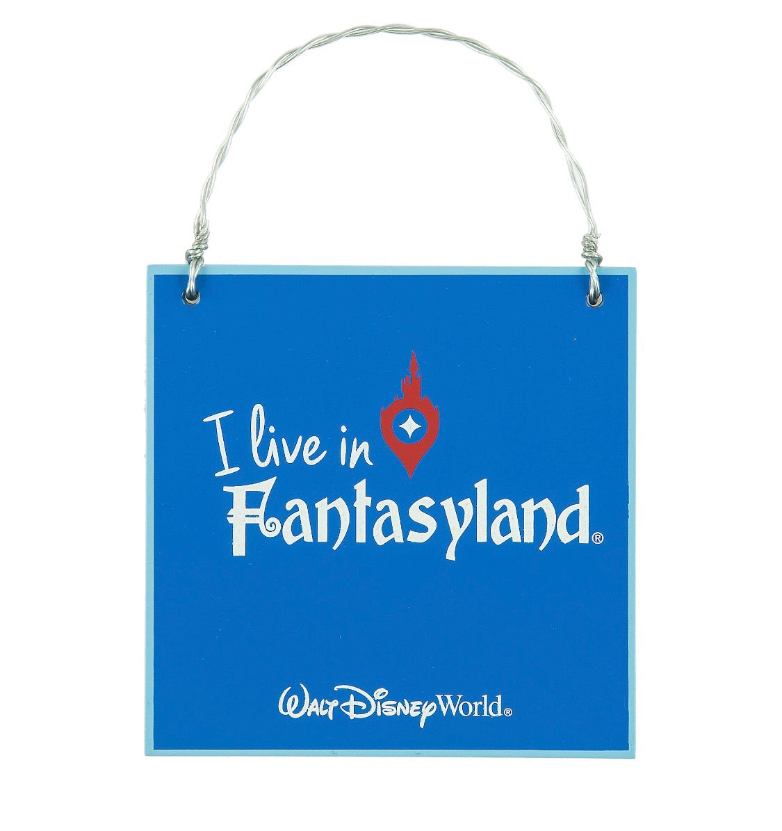 Disney Parks I Live in Fantasyland Message Christmas Wood Ornament New with Tags