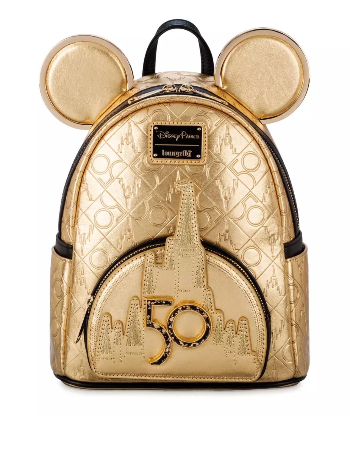 Disney Walt Disney World 50th Anniversary Mickey Leather Gold Mini Backpack New