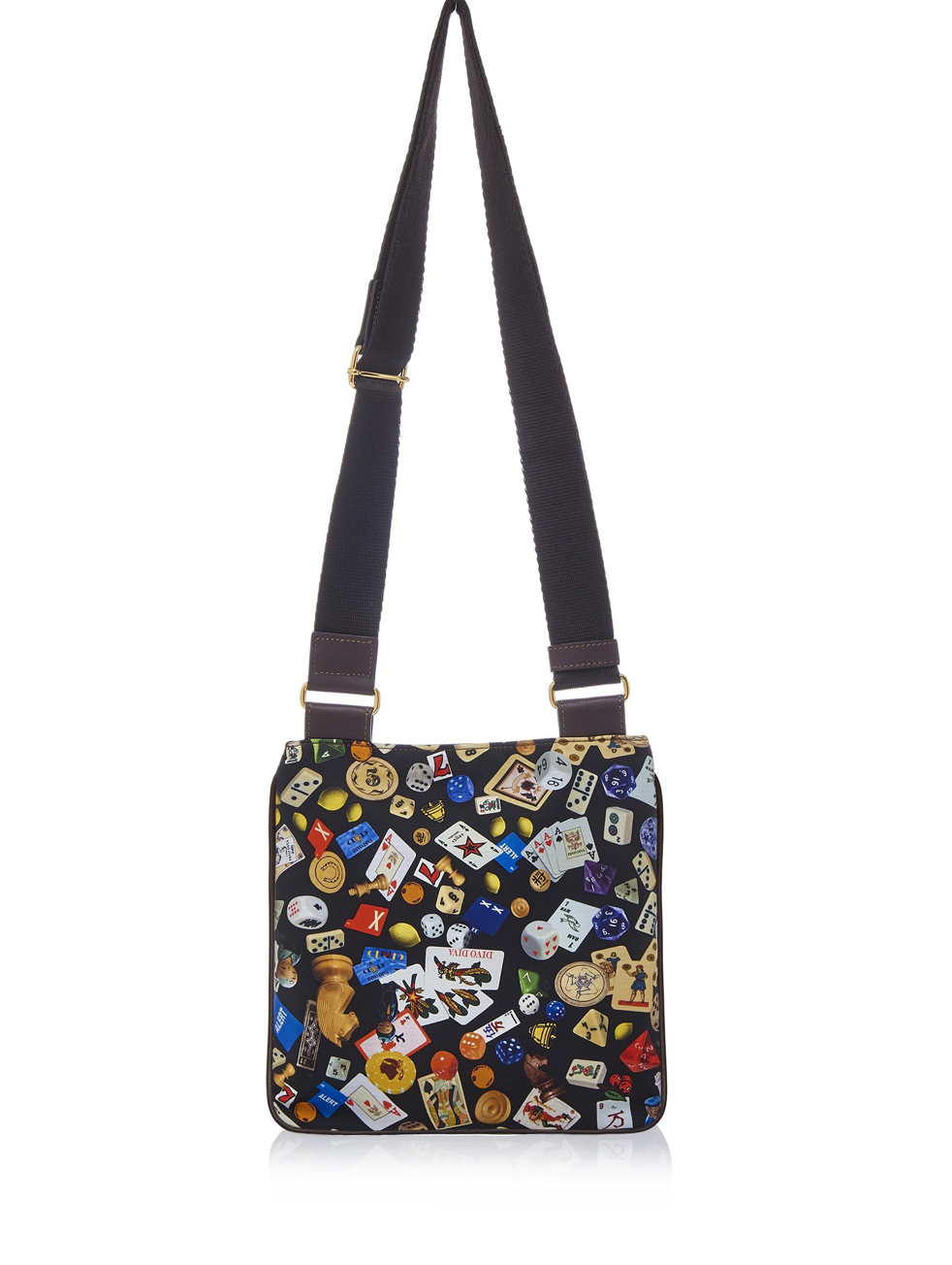 Madrid Life is a Game Black Brown Shoulder Bag Made in Italy by Divo Diva New