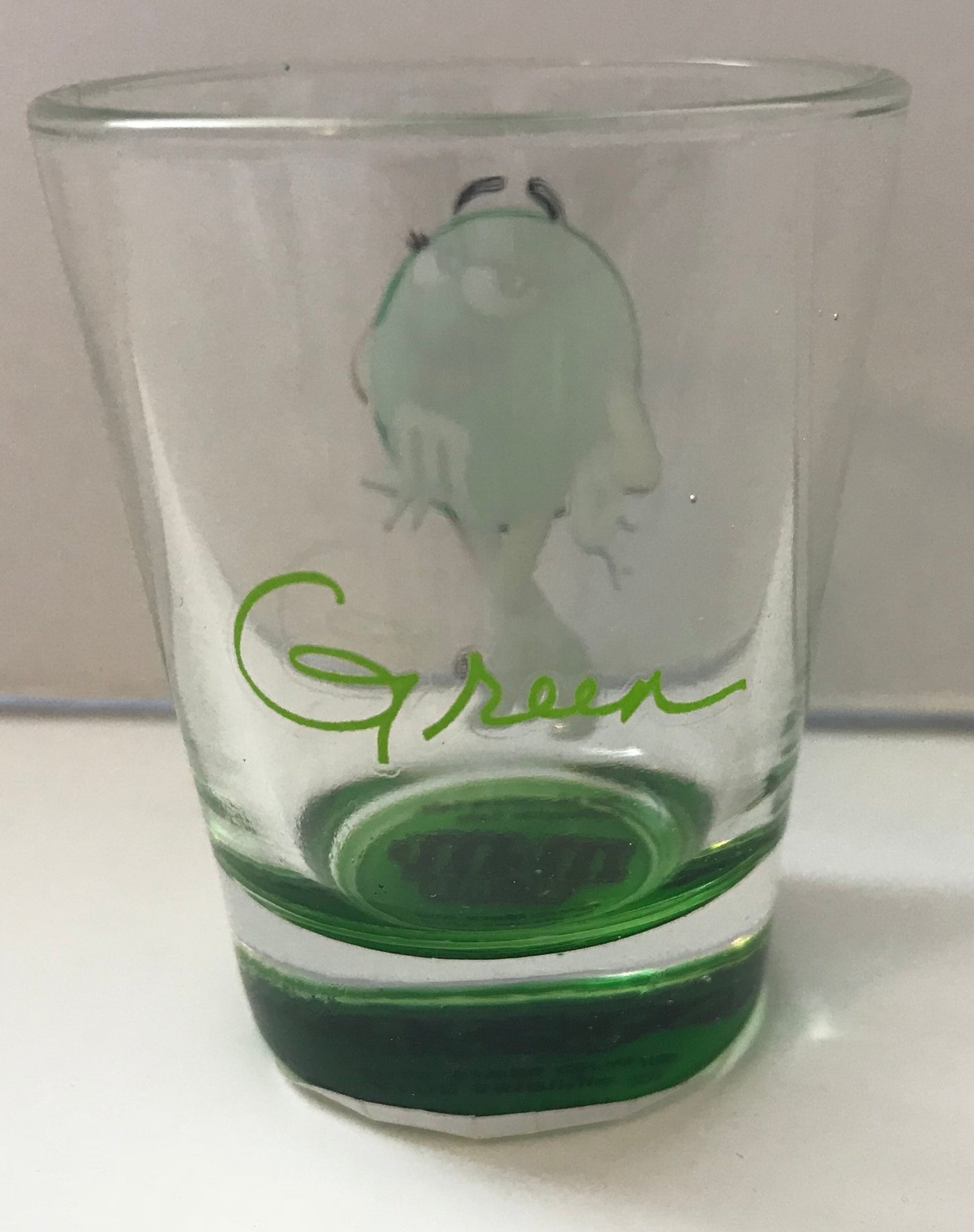 M&M's World Green Poses Clear Shot Glass New
