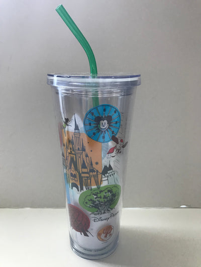 Disney Parks Starbucks Attractions Acrylic Tumbler with Straw 24oz New