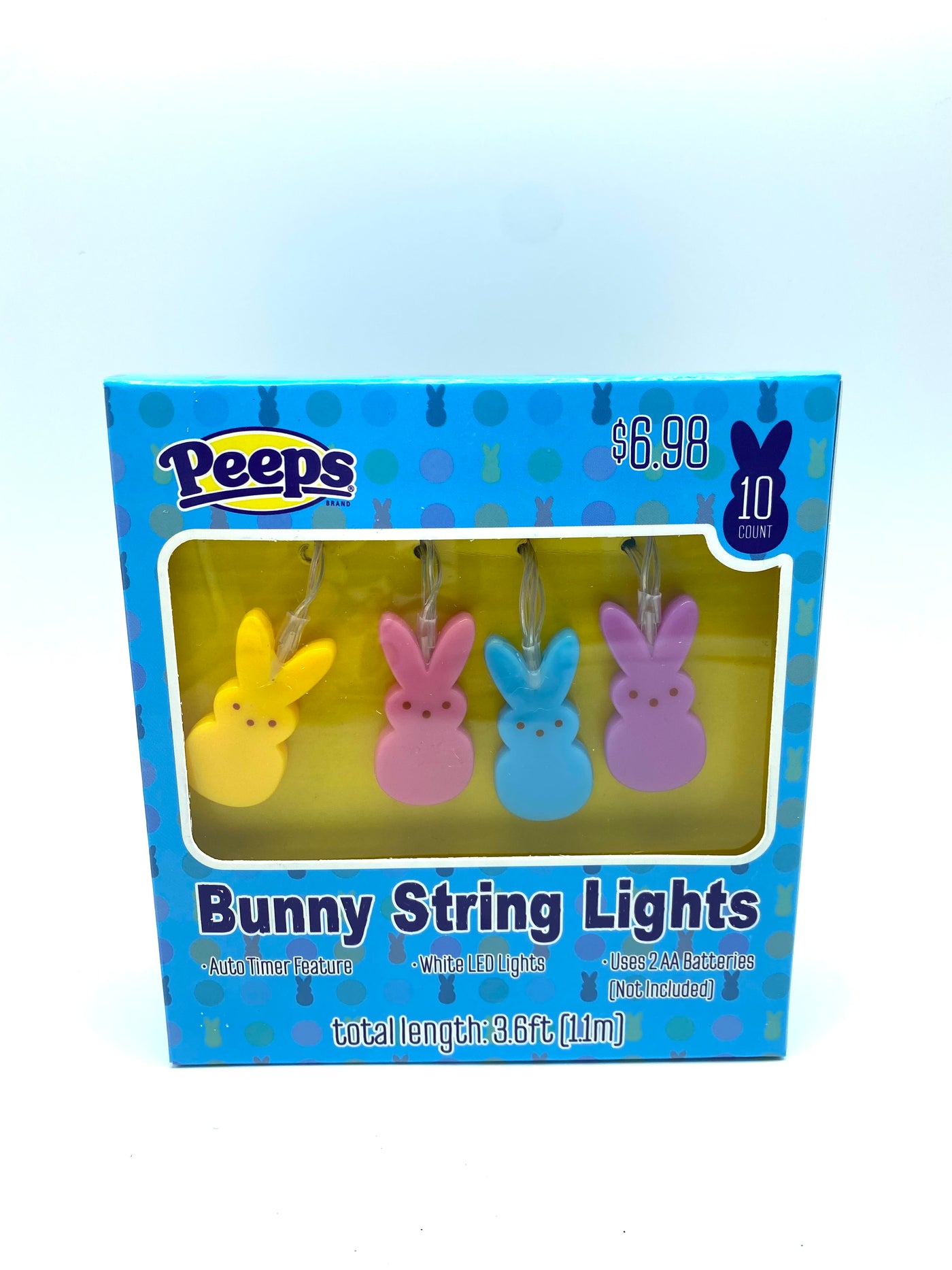 Peeps Easter Peep Bunny String Led Lights Set of 10 Auto Timer New with Box