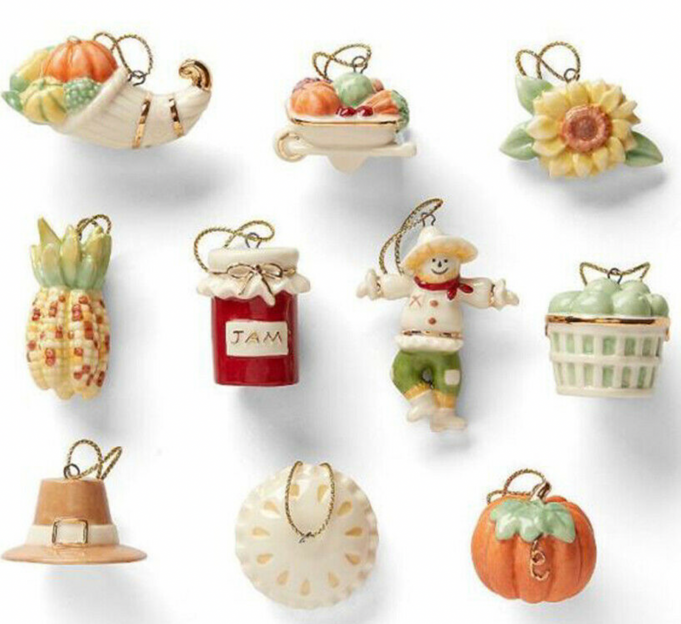 Lenox Autumn Favorites Christmas Ceramic Ornament set of 10pcs New with Box