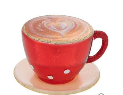 Robert Stanley Red Polka Dot Cup & Saucer Glass Christmas Ornament New with Tag