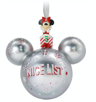 Disney Parks Minnie Icon Ball I'm the Nice List Ornament with Figurine New Tag