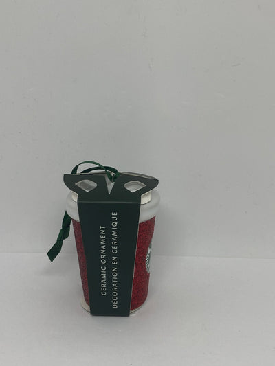 Starbucks Red Glitter Tumbler Ceramic Christmas Ornament New with Tag