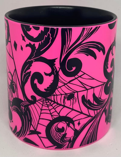 Starbucks Halloween 2021 Pink Neon Black Cat Wed Spider 14oz Coffee Mug New