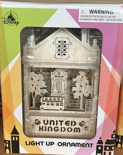 Disney Parks Epcot 40th United Kingdom Wood Light Up Christmas Ornament New