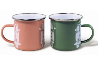 VW Volkswagen Collection T1 Bus Green and Pink Enamel Set of 2 Mug New with Box