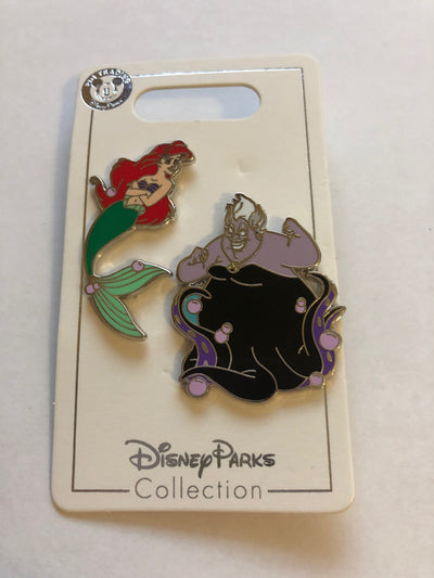 Disney Parks Princess Ursula and Ariel Pin Set New with Card