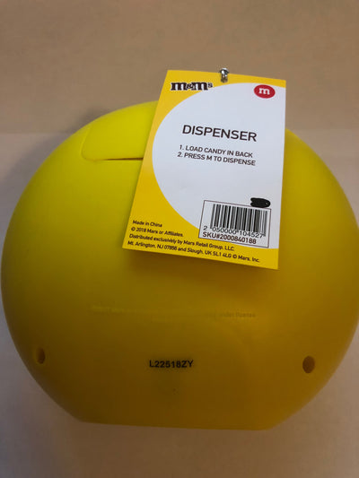 M&M's World Candy Yellow Round Dispenser New with Tags