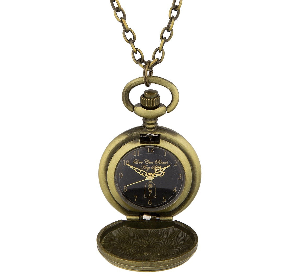 Disney Parks Beauty & the Beast Pocket Watch Necklace New with Tag