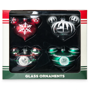 Disney Parks Mickey Mouse Icon Glass Drop Ornament Set Medium New with Box