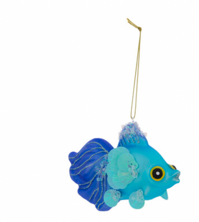 Robert Stanley 2021 Blue Sequined Fish Glass Christmas Ornament New with Tag