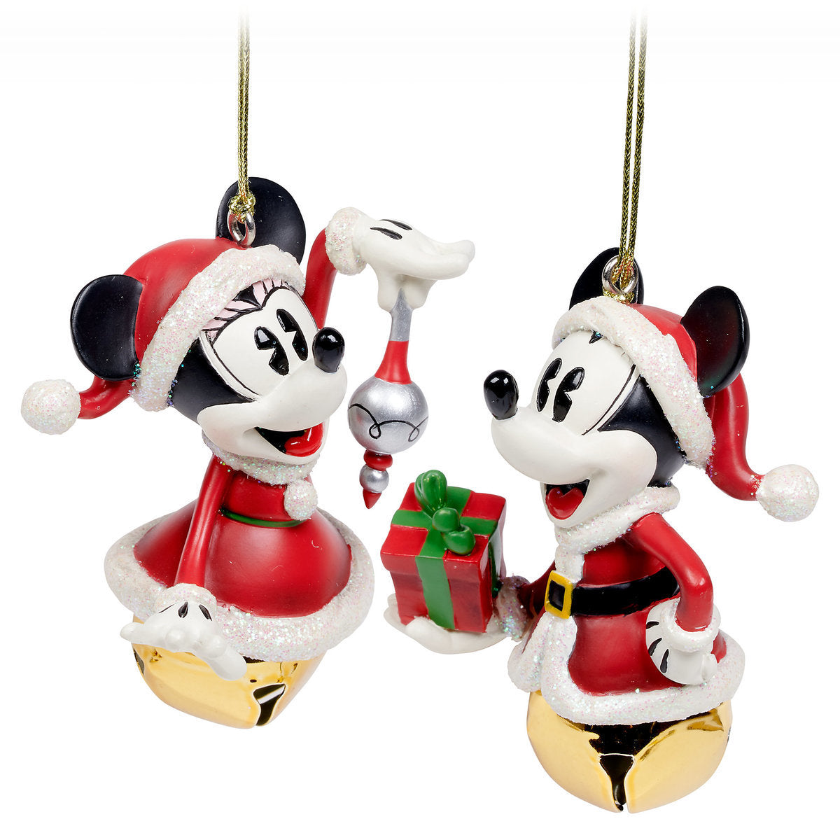 Disney Parks Turn the Century Holiday Mickey Minnie Santa Bell Ornament Set New