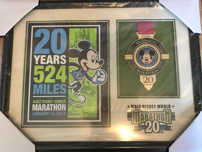 Disney 2013 Marathon 20th Anniversary Framed with Print and Medal New