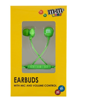 M&M's World Green Wired Ear Buds with Microphone New with Box