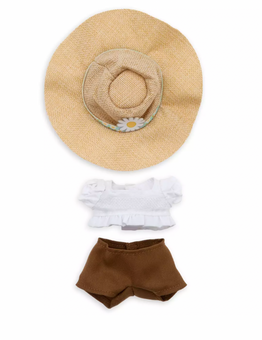 Disney NuiMOs Outfit White Smocked Blouse Brown Pants Straw Hat New with Card