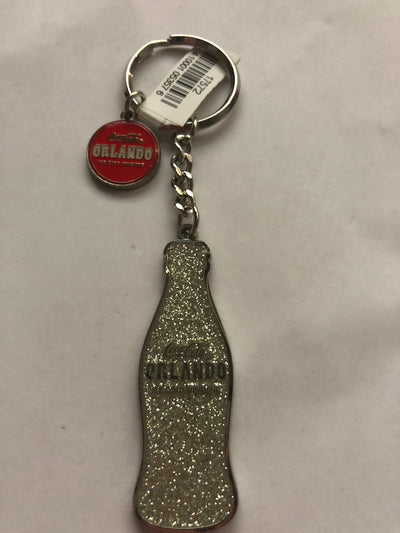 Authentic Coca-Cola Coke Orlando Silver Glitter Bottle Metal Keychain New