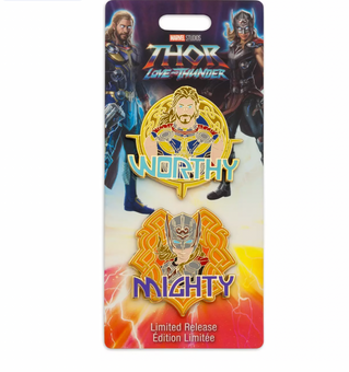 Disney Thor Love and Thunder Worthy Thor and Mighty Thor Art Pin New with Card