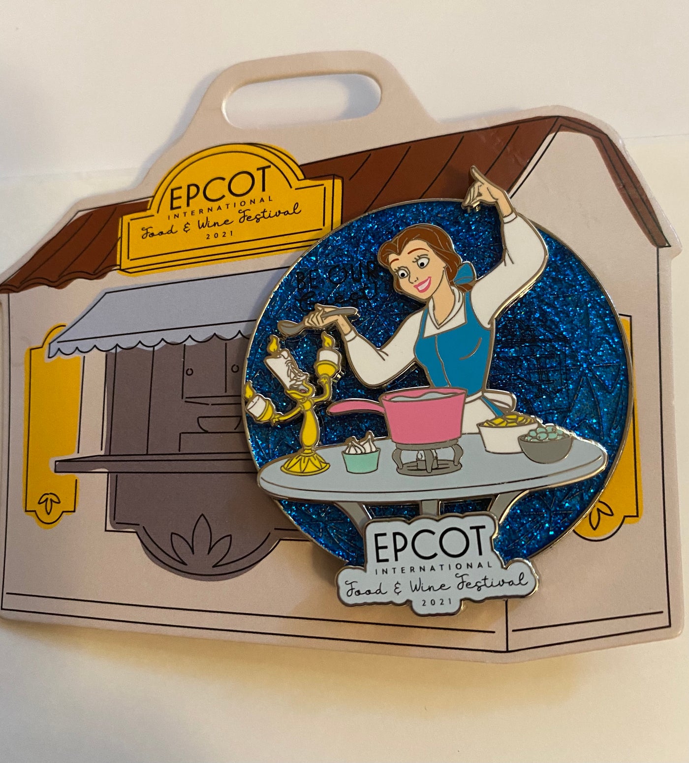 Disney Epcot Food and Wine 2021 Belle and Lumiere Mini Jumbo Pin New with Card