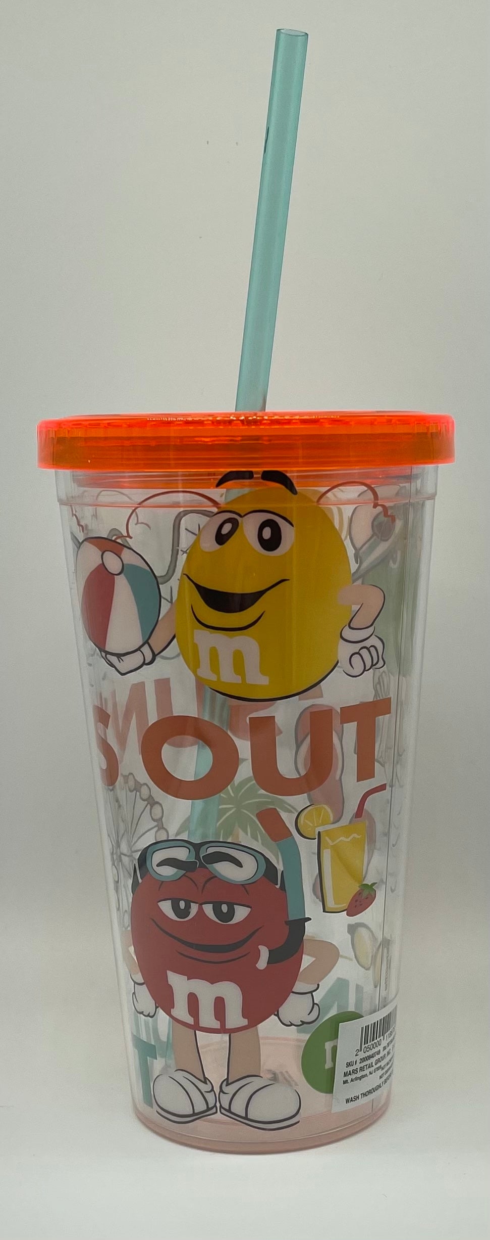 M&M's World Fun Out Sun Out Large Tumbler With Straw New With Tag
