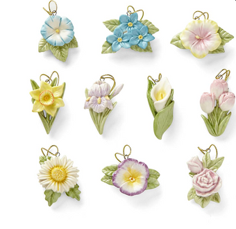 Lenox Celebrate Flowers Christmas Porcelain Ornament Set of 10 pcs New with Box