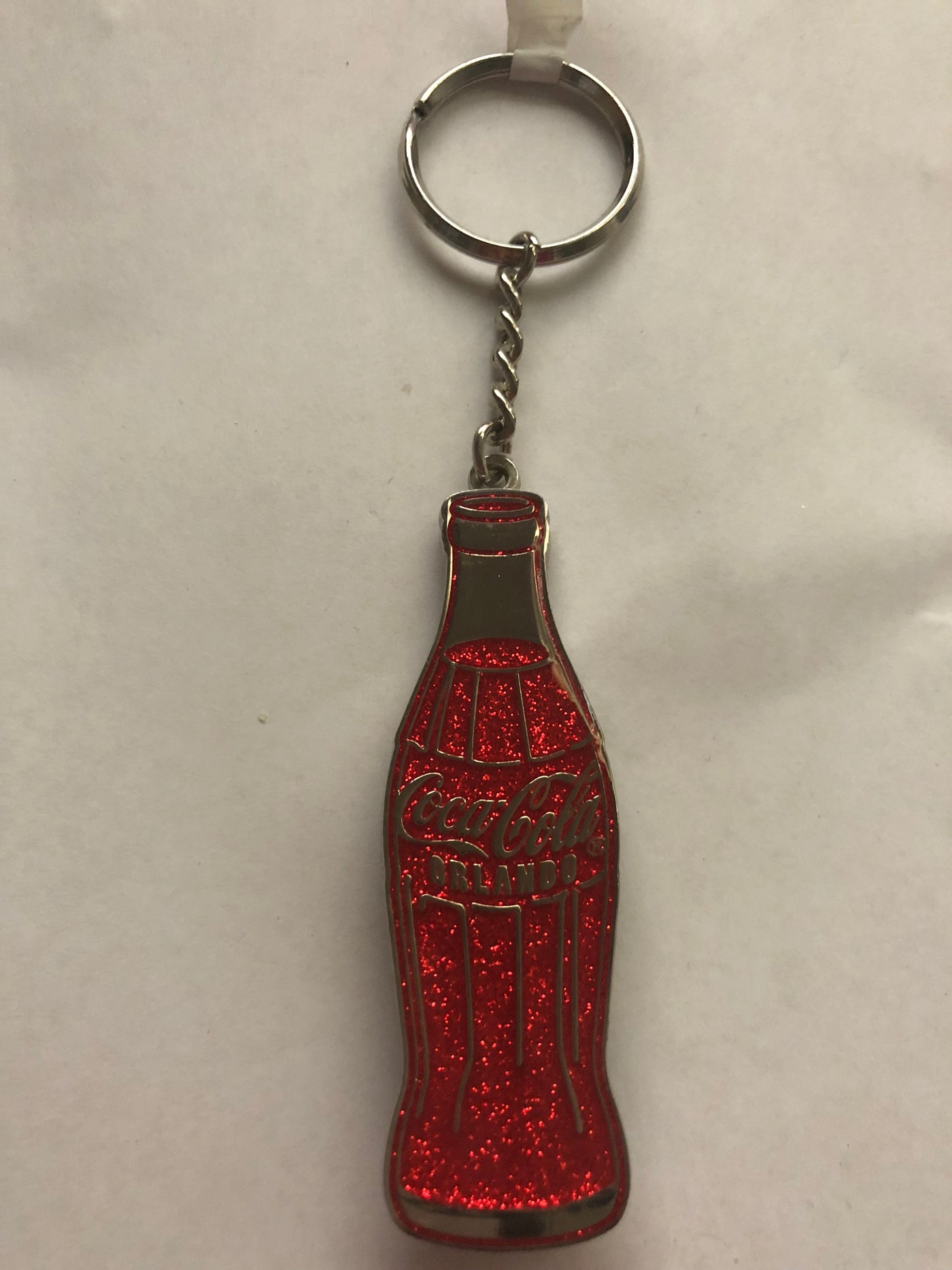 Authentic Coca-Cola Coke Orlando Metal Glitter Red Bottle Keychain New