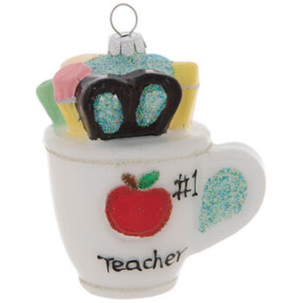 Robert Stanley Number One Teacher Mug Glass Christmas Ornament New with Tag