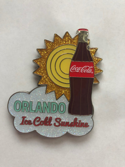 Authentic Coca-Cola Coke Orlando Bottle and Sun Glitter Metal Magnet New