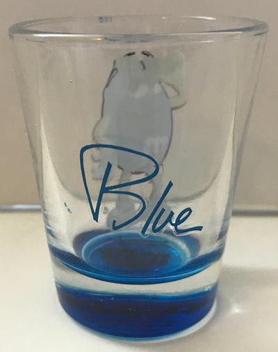 M&M's World Blue Poses Clear Shot Glass New