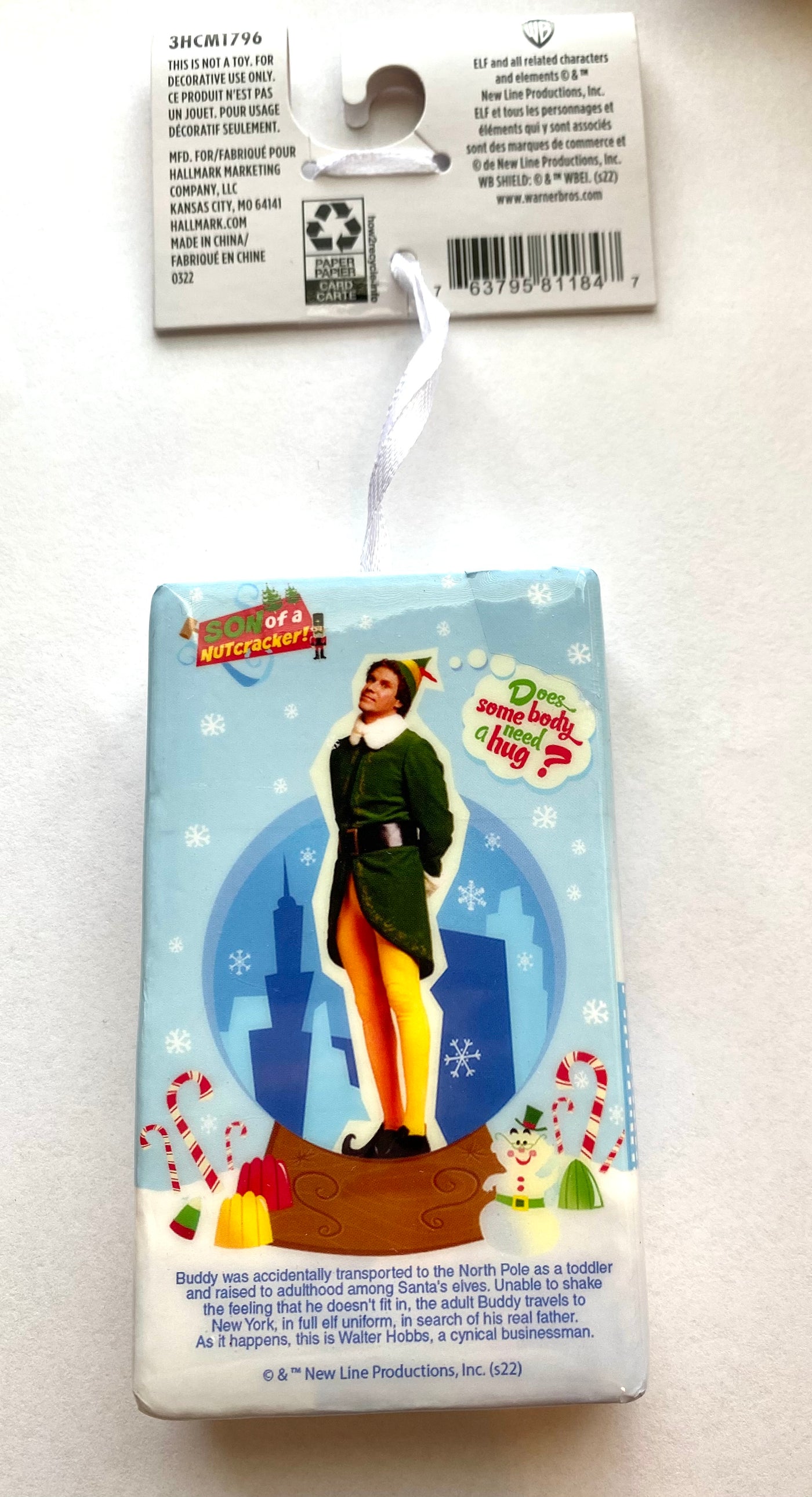 Hallmark Buddy the Elf VHS Cover Decoupage Christmas Tree Ornament New With Tag