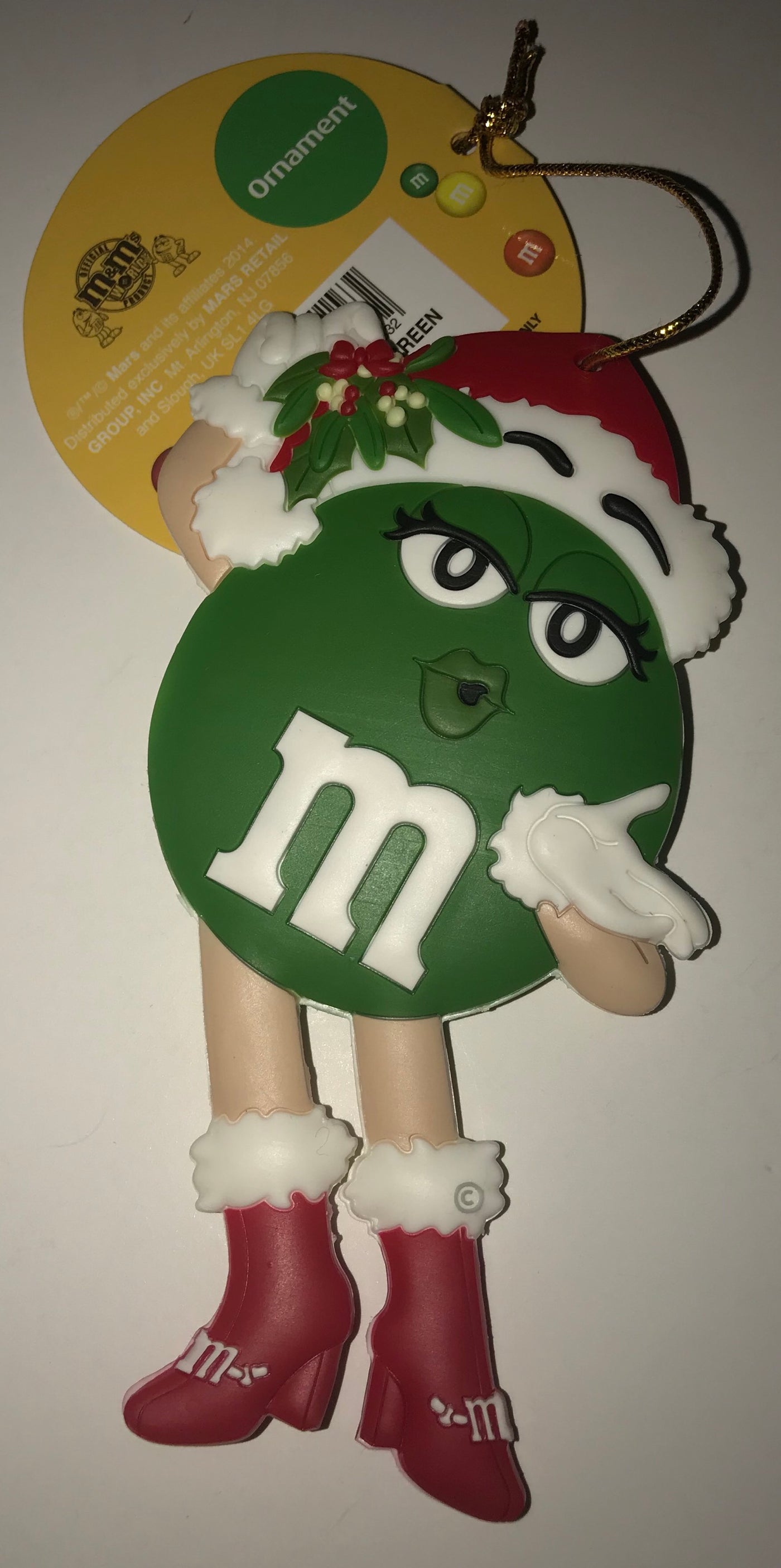 M&M's World Christmas Ornament Green Santa New with Tag